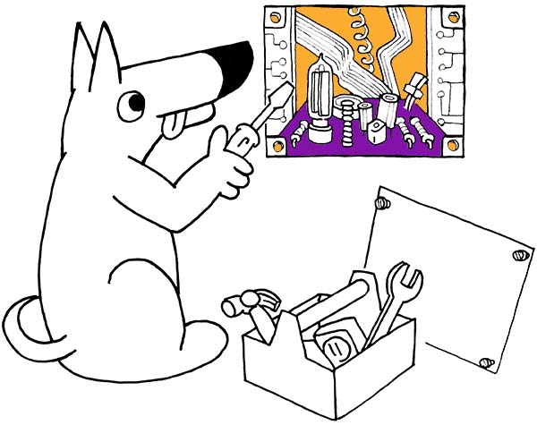 Spike digging into the machine.
